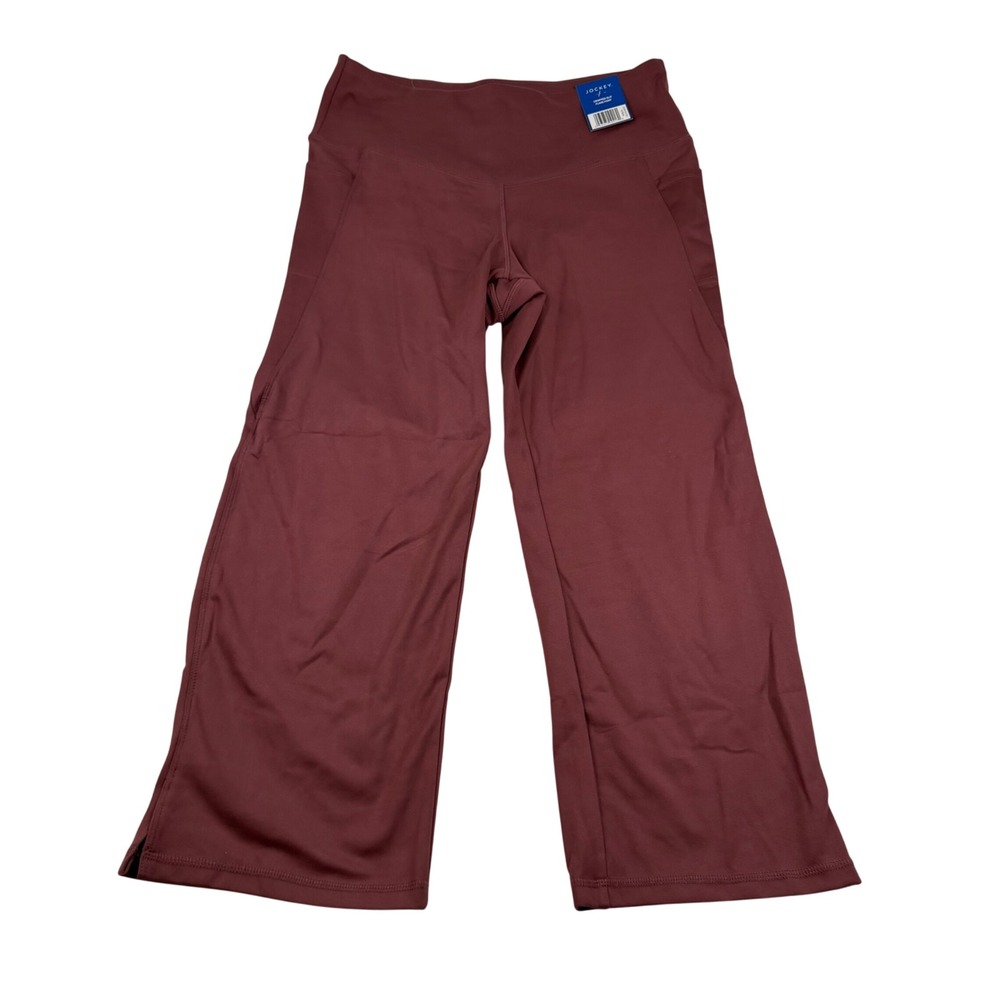 Jockey Sport Women Burgundy Cropped Flare Pants High Waist Pockets LARGE